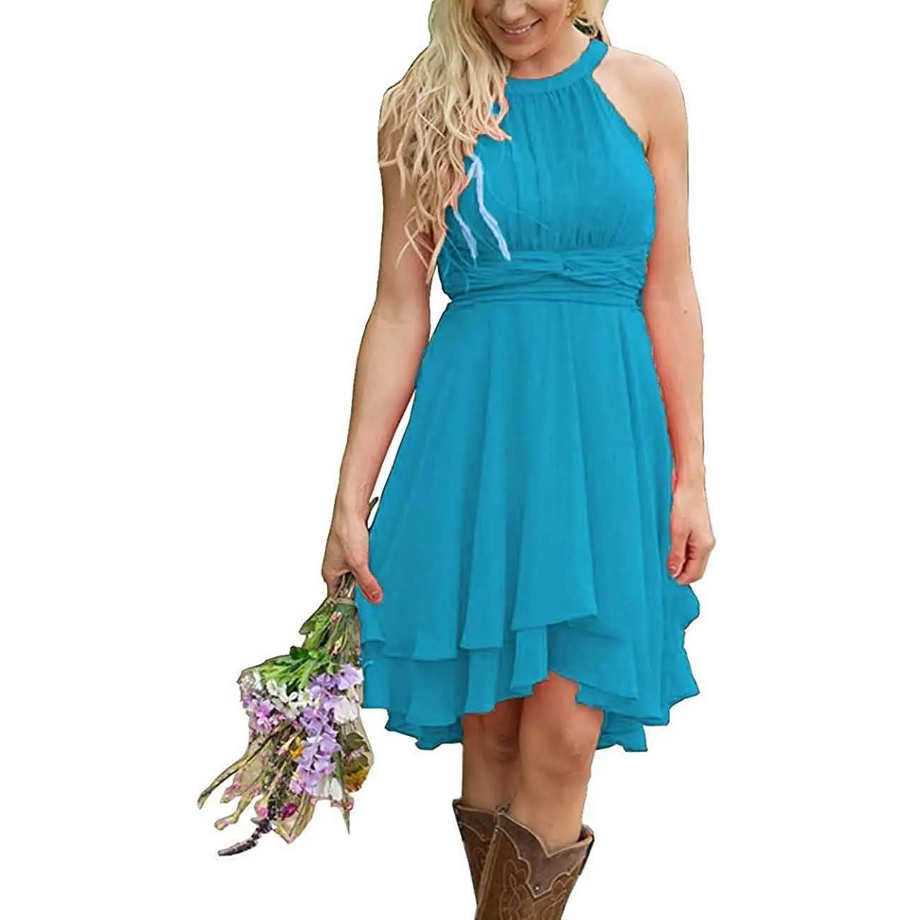 Women's A Line Halter Chiffon Wedding Guest Country Bridesmaid Dresses