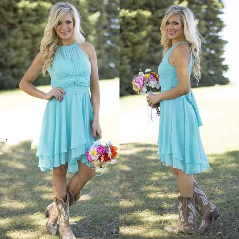 Women's A Line Halter Chiffon Wedding Guest Country Bridesmaid Dresses