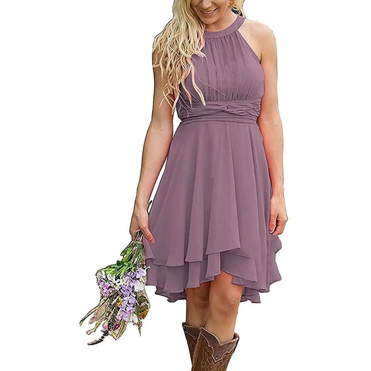 Women's A Line Halter Chiffon Wedding Guest Country Bridesmaid Dresses
