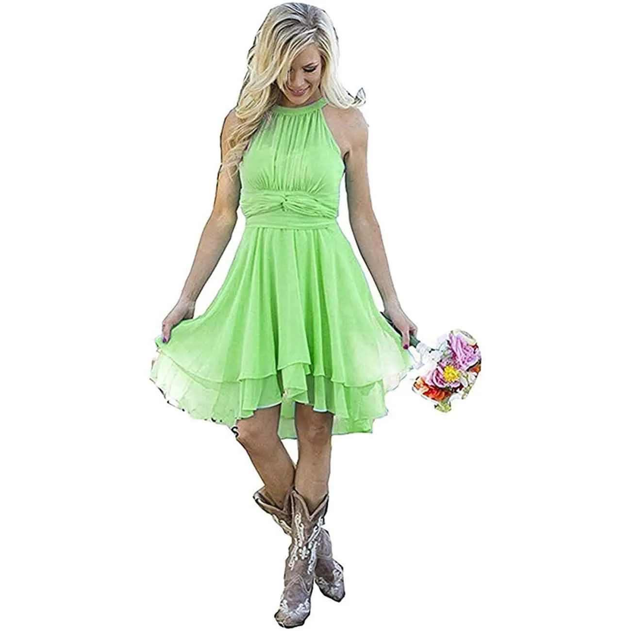 Women's A Line Halter Chiffon Wedding Guest Country Bridesmaid Dresses