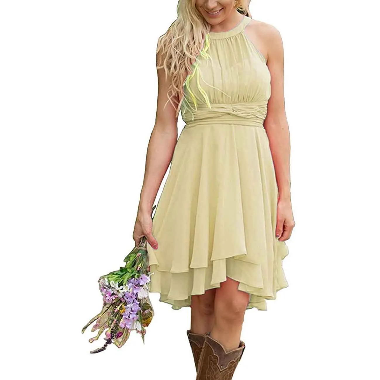 Women's A Line Halter Chiffon Wedding Guest Country Bridesmaid Dresses