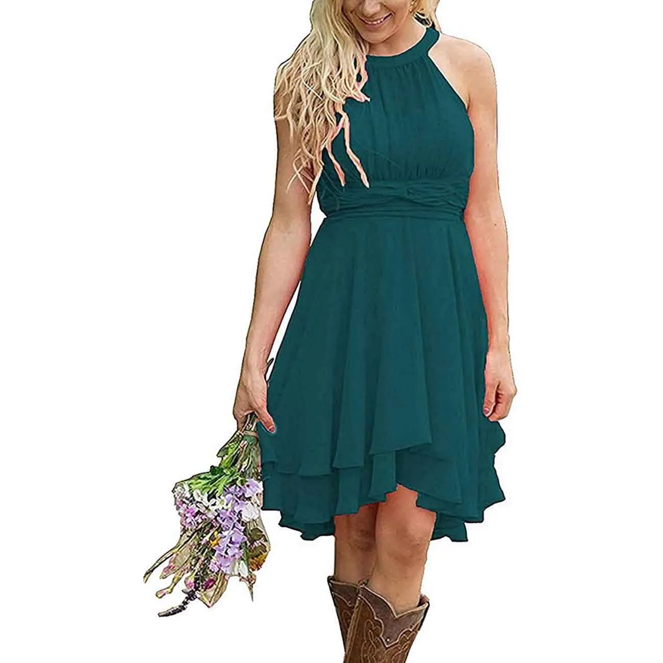 Women's A Line Halter Chiffon Wedding Guest Country Bridesmaid Dresses