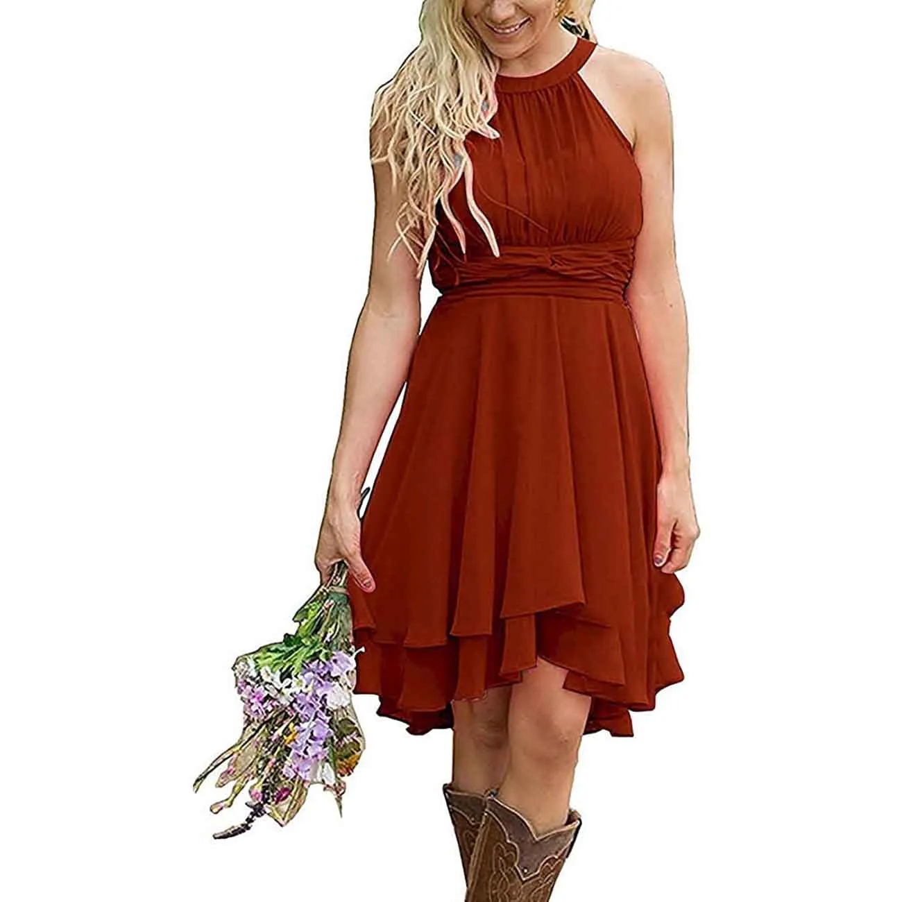 Women's A Line Halter Chiffon Wedding Guest Country Bridesmaid Dresses