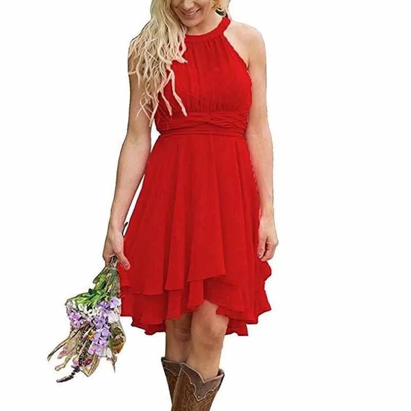 Women's A Line Halter Chiffon Wedding Guest Country Bridesmaid Dresses