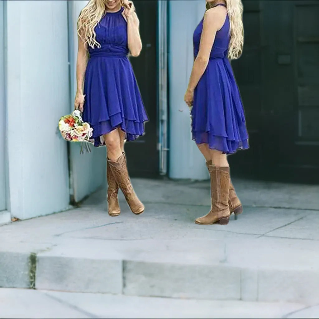 Women's A Line Halter Chiffon Wedding Guest Country Bridesmaid Dresses