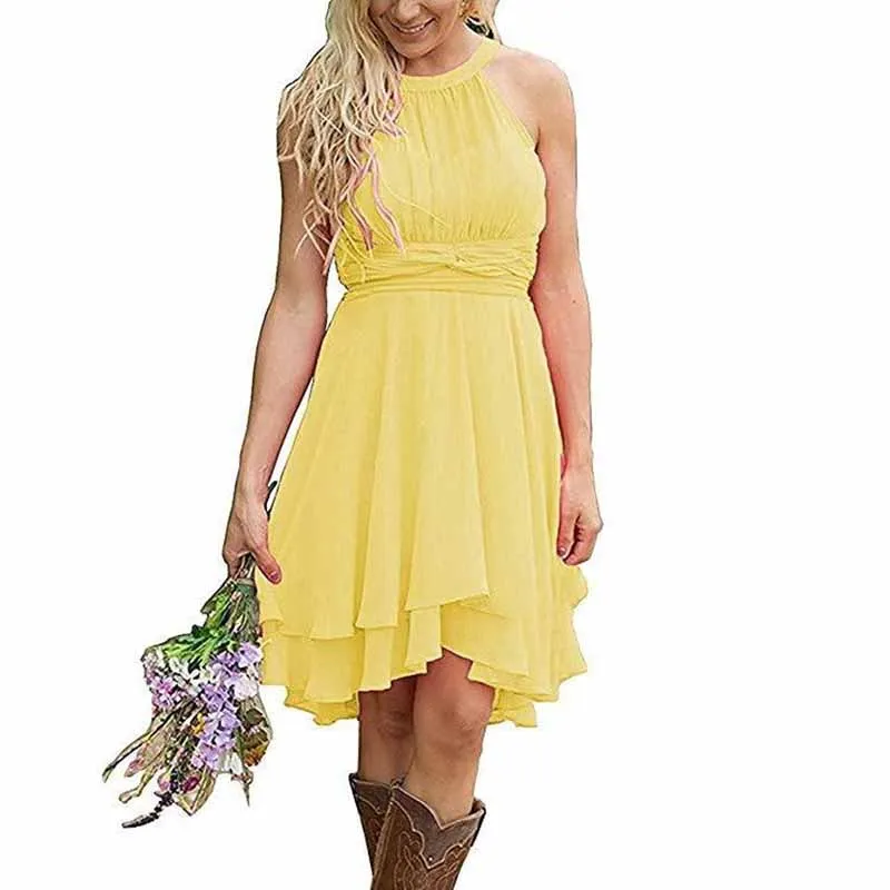 Women's A Line Halter Chiffon Wedding Guest Country Bridesmaid Dresses