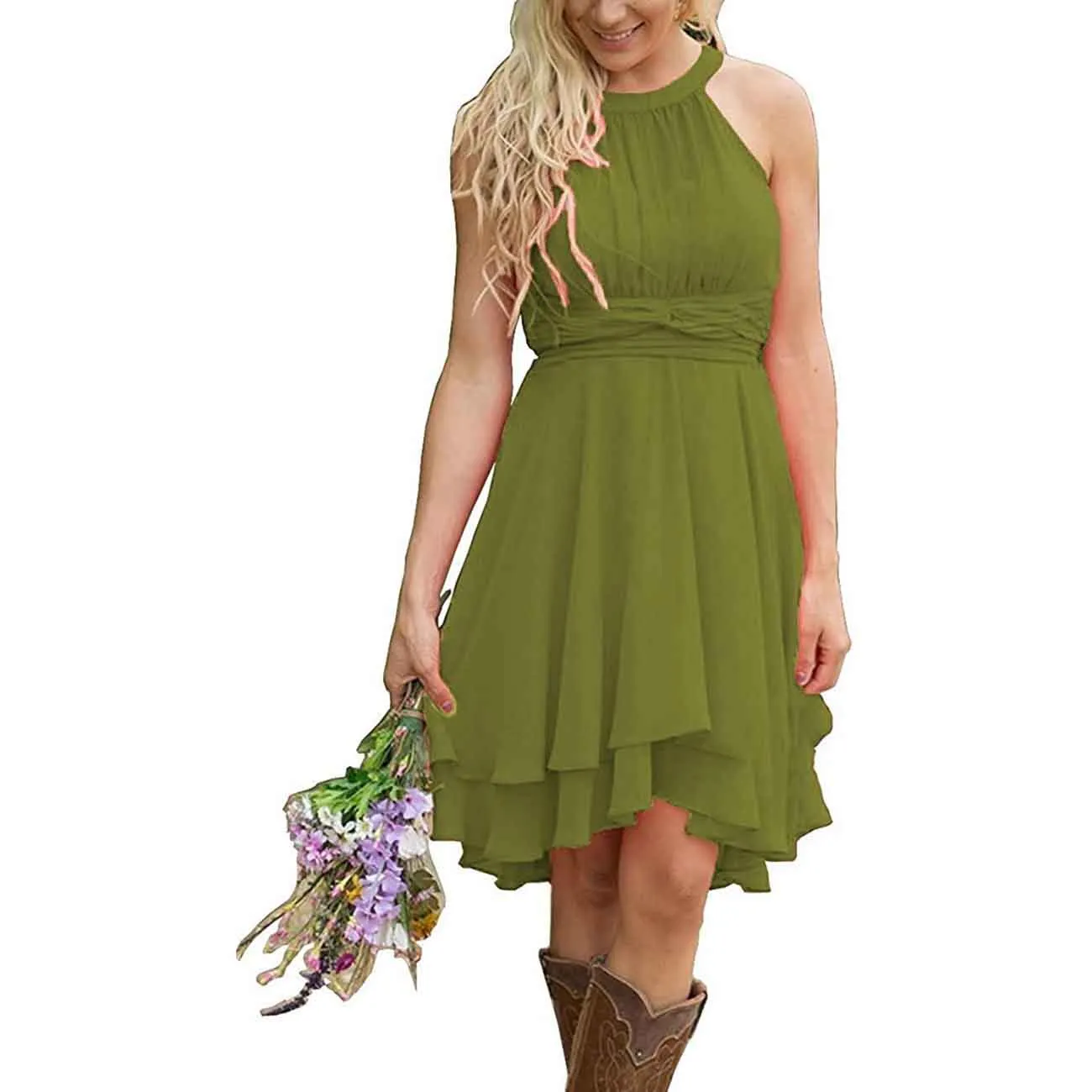 Women's A Line Halter Chiffon Wedding Guest Country Bridesmaid Dresses