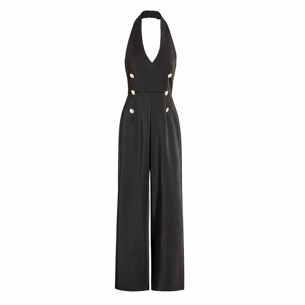 Womens black Open Back Wide Leg Jumpsuit One Piece Romper