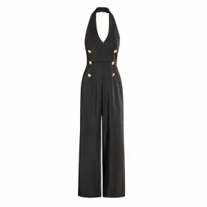 Womens black Open Back Wide Leg Jumpsuit One Piece Romper