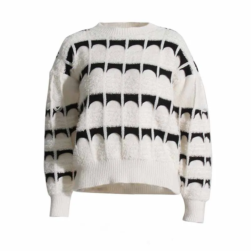 Women's Crew Neck Color Block Sweater Casual Sweater