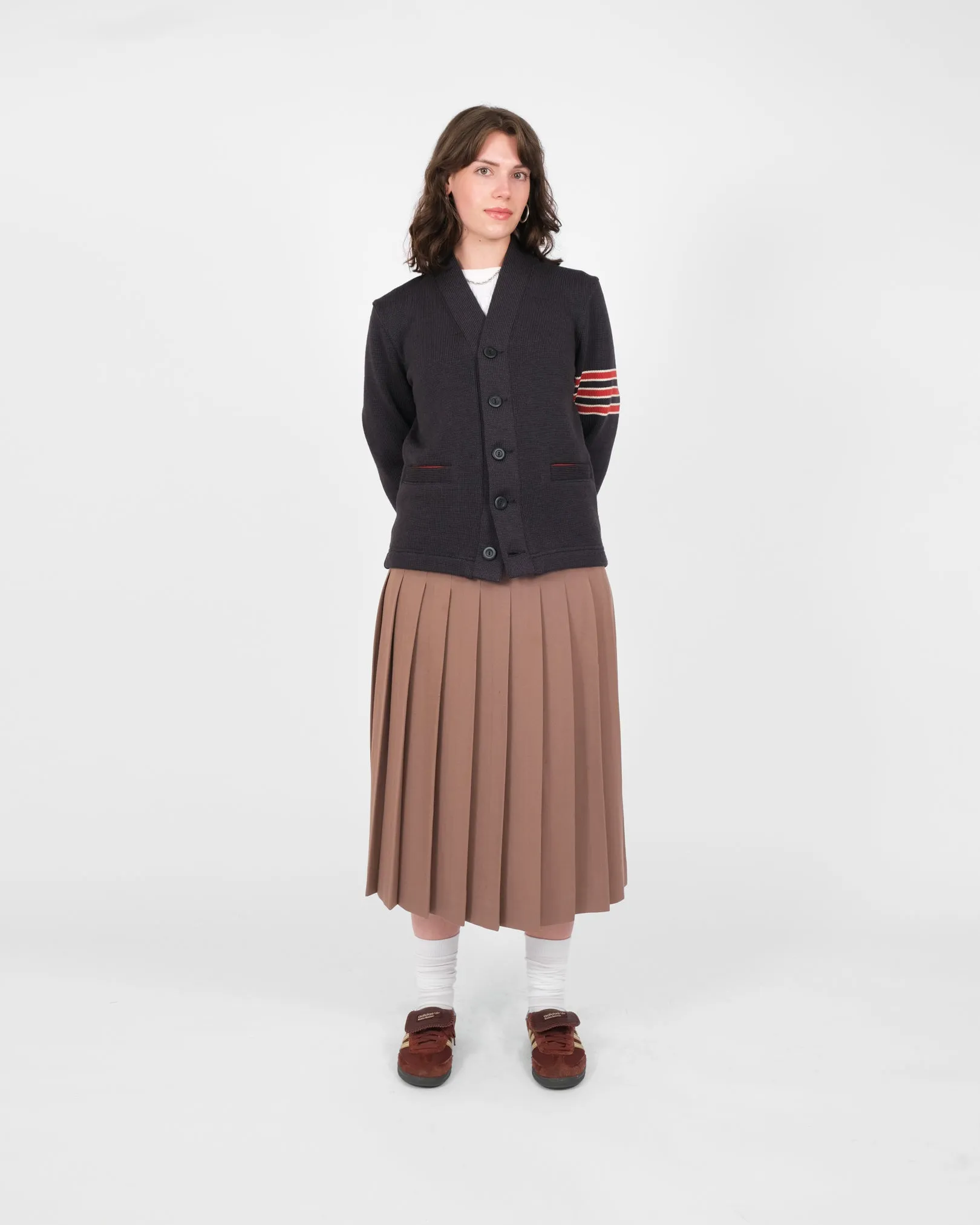 Women's Varsity Cardigan - Dark Charcoal / Forster Red & Off White