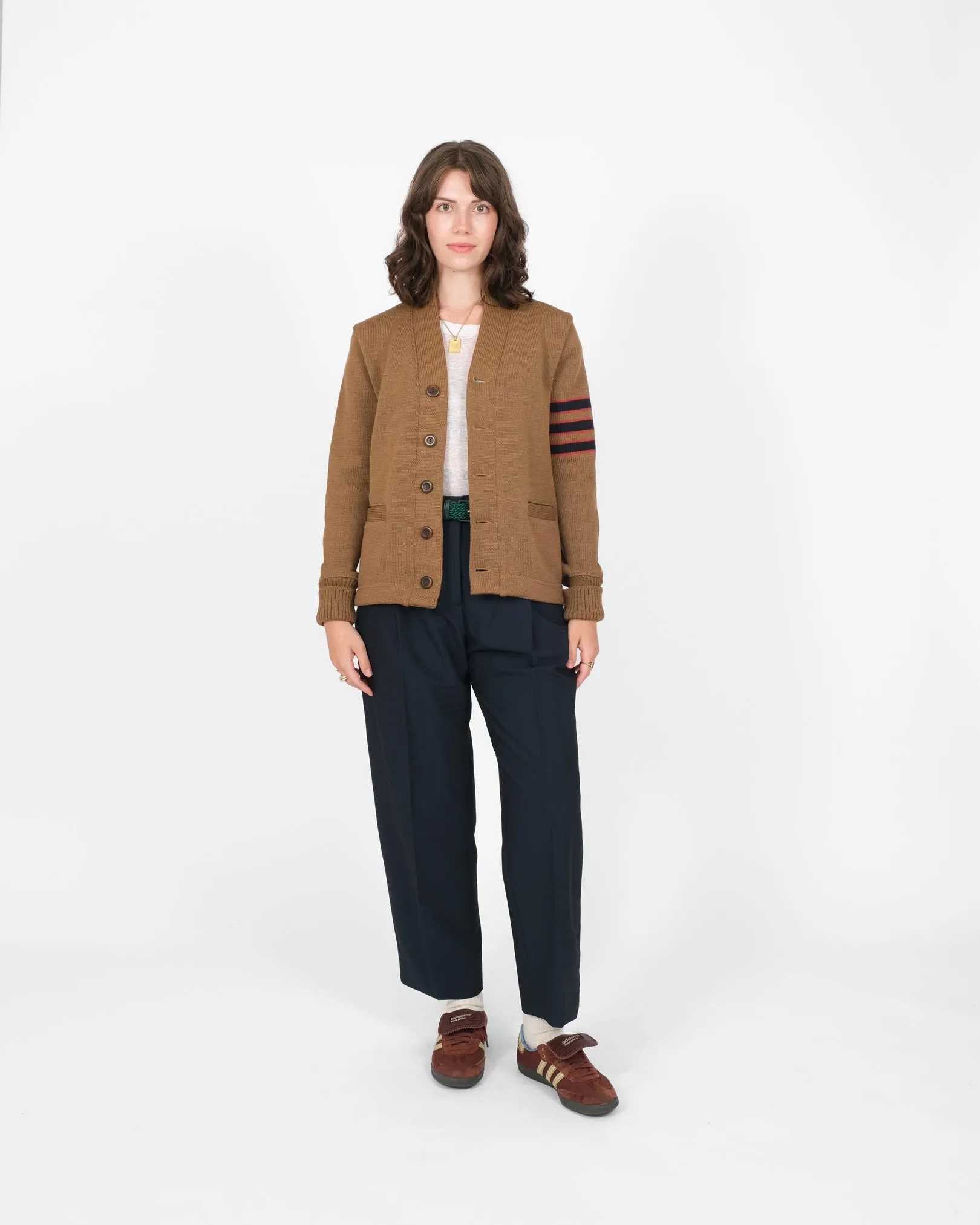 Women's Varsity Cardigan - Dark Tan / Dark Navy & Forster Red