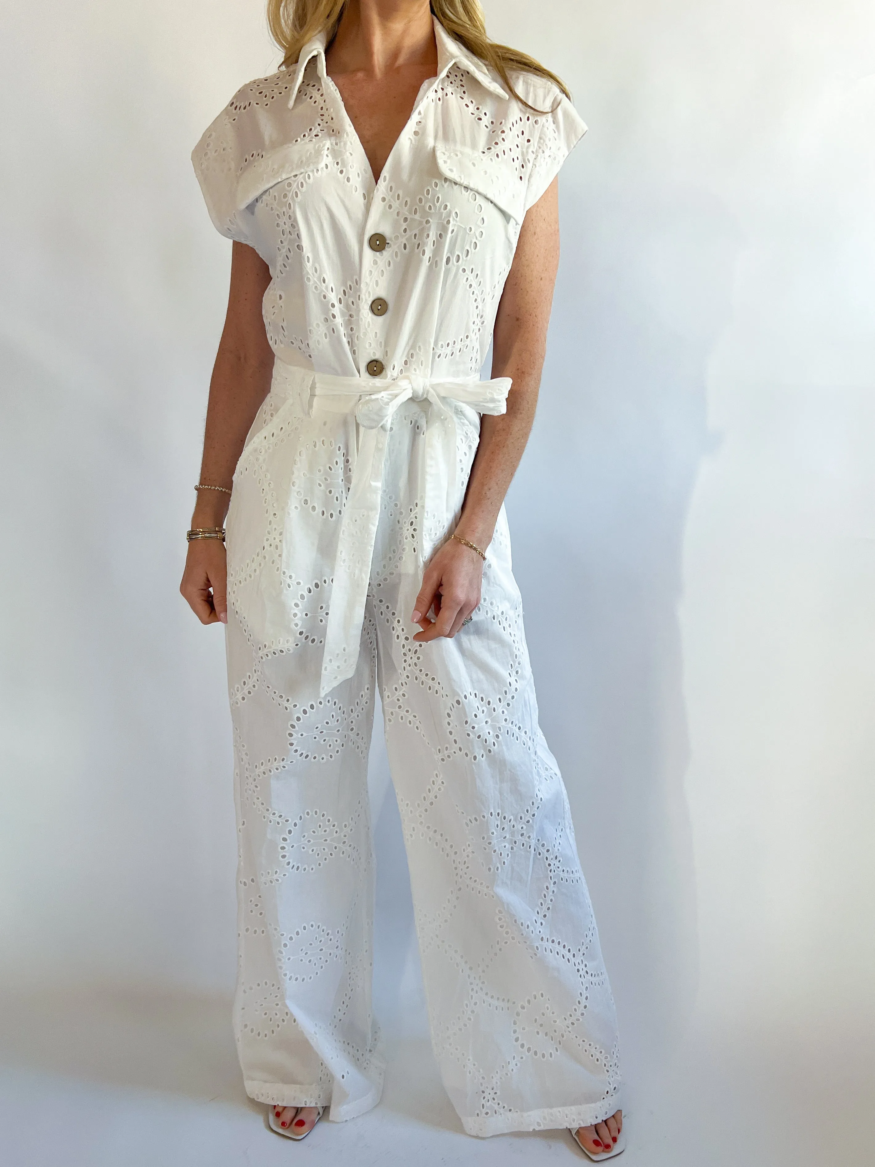 Woven Eyelet Jumpsuit