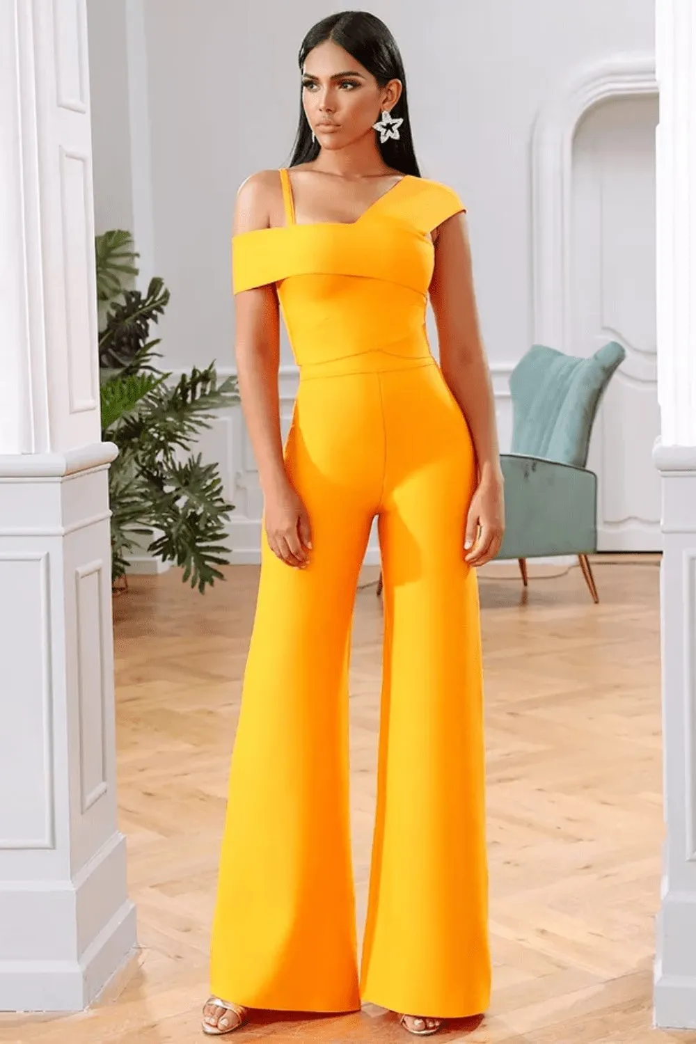 Yellow bodycon Top & Pants Two Piece Jumpsuit Set