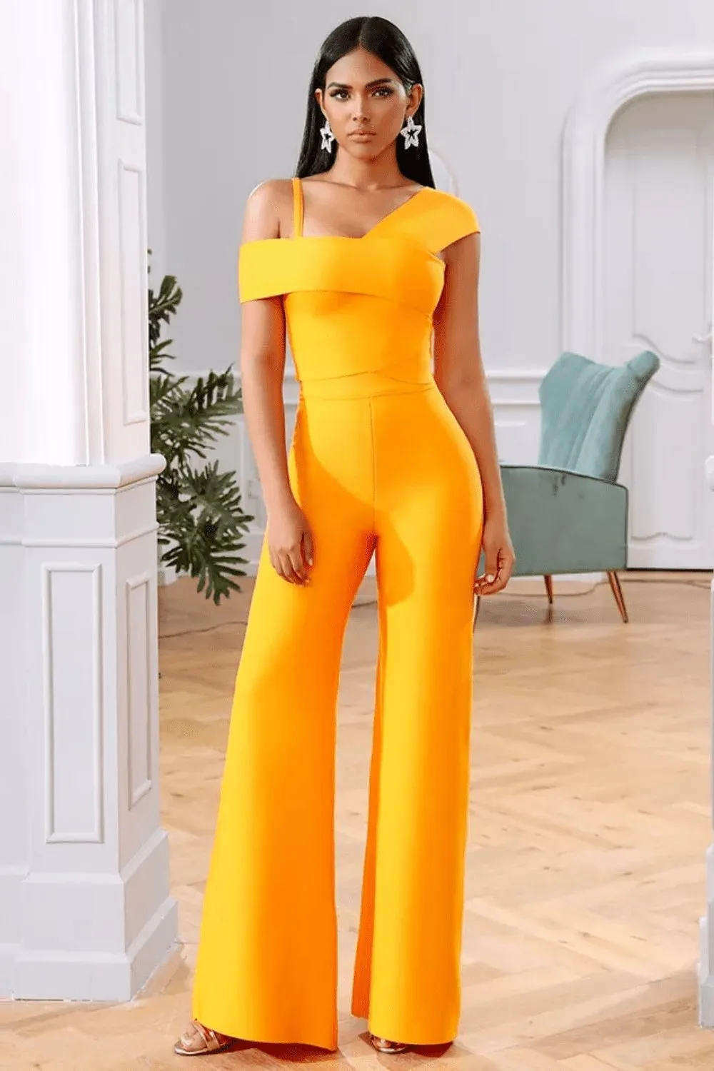 Yellow bodycon Top & Pants Two Piece Jumpsuit Set