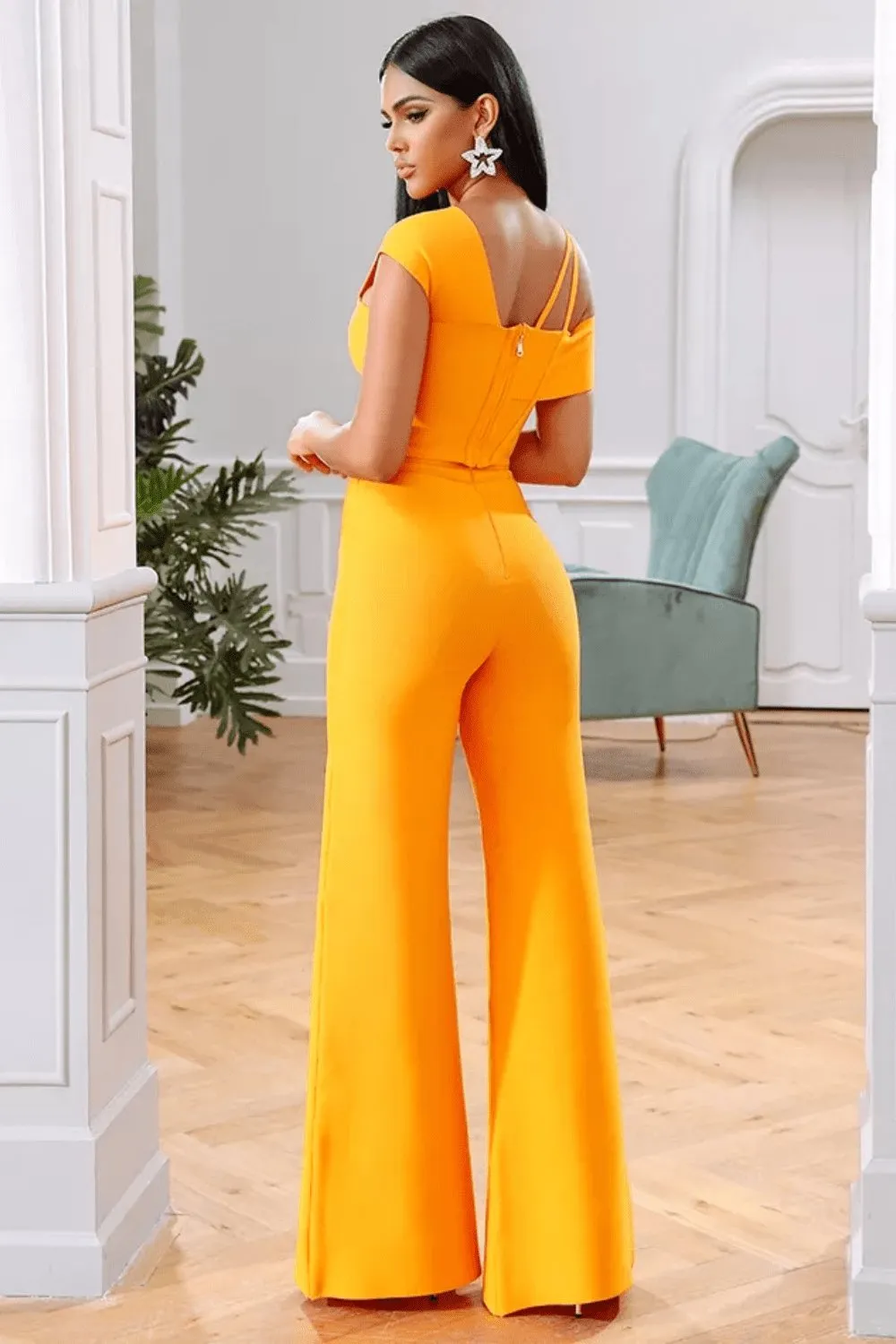 Yellow bodycon Top & Pants Two Piece Jumpsuit Set