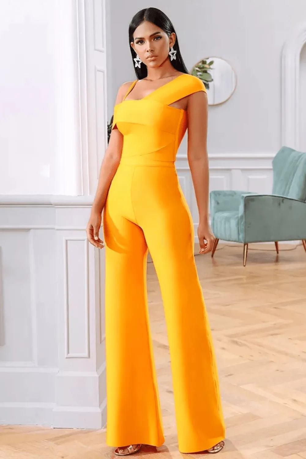 Yellow bodycon Top & Pants Two Piece Jumpsuit Set